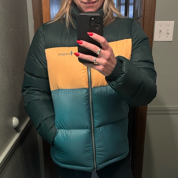 Cotopaxi Solazo Orange and Teal Down Puffer Jacket - Picture 2 of 12